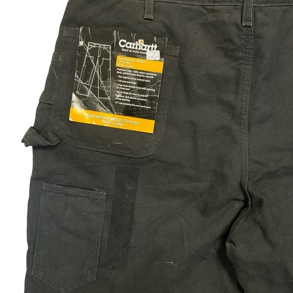 Carhartt B194 BLK Quilt Lined Sandstone Double Knee Work Pants 42x36 NWT VTG '08